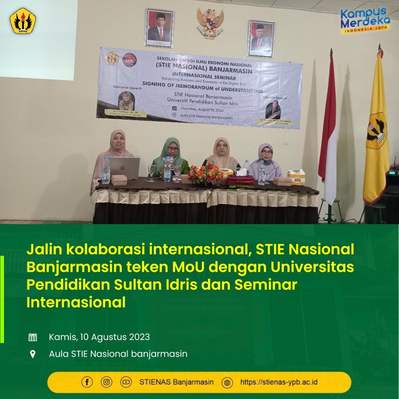 Jalin kolaborasi internasional, STIE Nasional Banjarmasin teken MoU dengan Universitas Pendidikan Sultan Idris dan Seminar Internasional